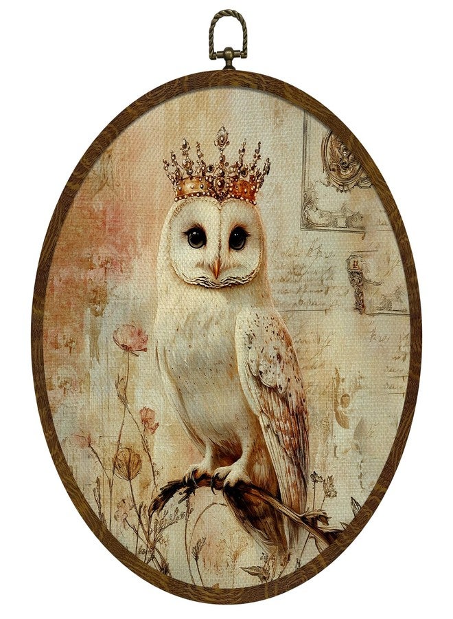 KLYTINK Vintage Crown Owl Wall Art Decor,Retro Bird Mid Century Modern Wall Art Canvas Frame Hanging Prints, Vintage Animal Round Wall Art Decor for Bedroom,Best Gifts for Brithday Christmas 10"x10"(BY0610) - Image 1